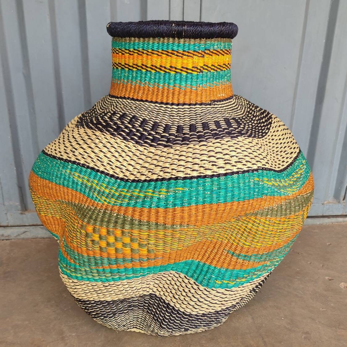 Bolga Basket, African Basket, Handmade Basket, Ghana Basket, Gift for her, Personalized Basabasa pot basket, Pot Basket, Flower Pot 003