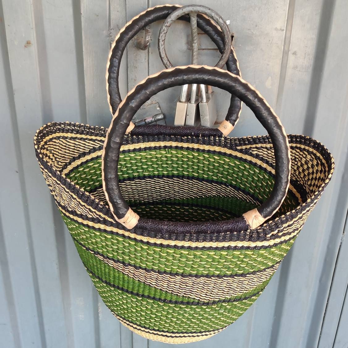 Bolga Basket, African Basket, Handmade Basket, Ghana Basket, Tote Bag, Gift for her, Personalized gift 005